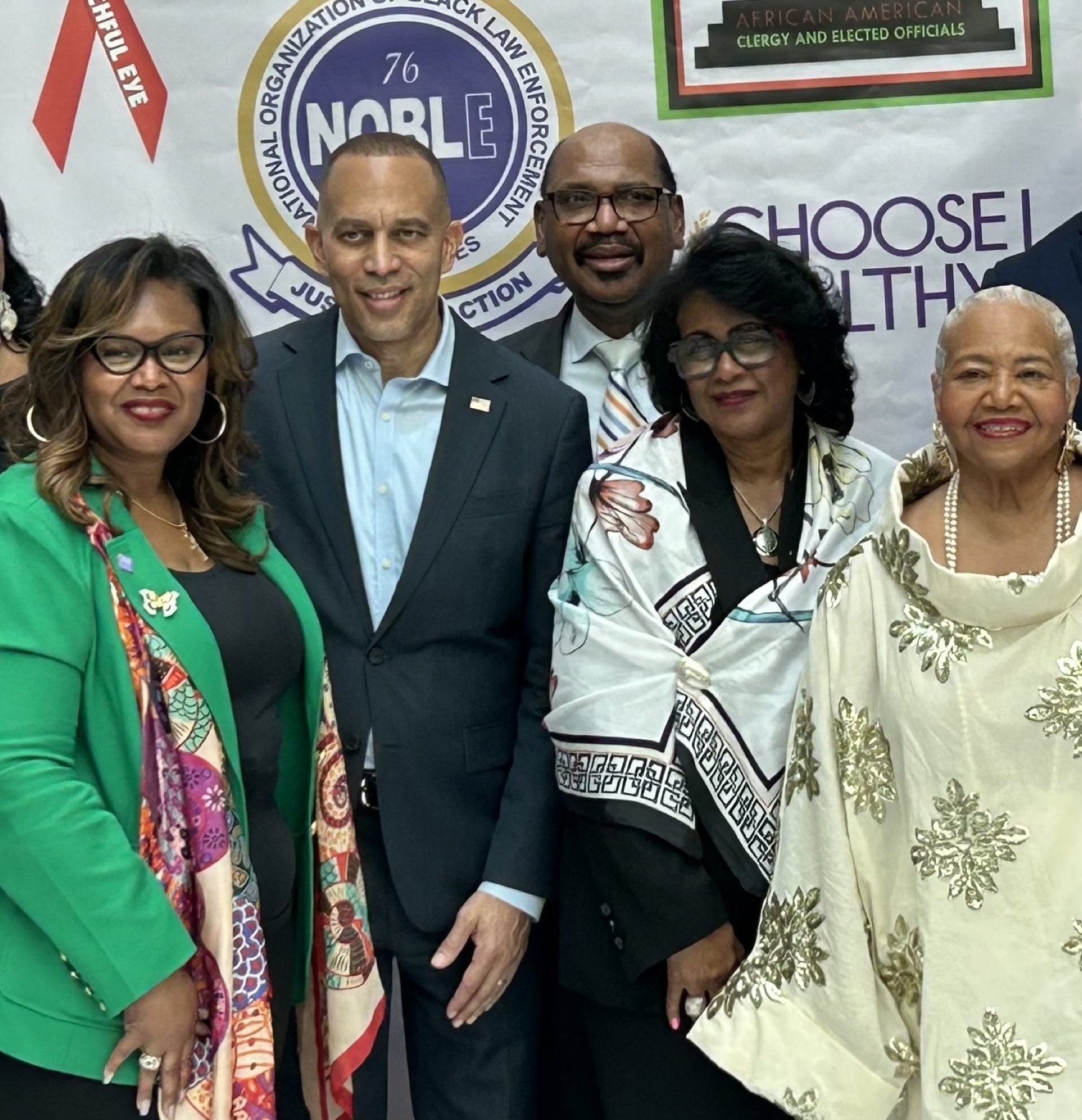 (from left to right) CHL President & CEO Rev. Kimberly Williams, Rep. Hakeem Jeffries, CHL Newark Clergy Lead Rev. David Jefferson Sr., CHL Newark Health Navigator Supervisor Rev. Linda Jefferson, CHL Founder Debra Fraser-Howze
