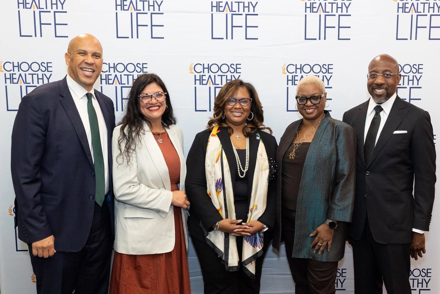 CHL President & CEO Rev. Kimberly L. Williams and CHL Clergy Council Co-Chair Bishop Leah Daughtry with our Congress Leaders who spoke: Sen. Cory Booker (NJ), Rep. Rashida Tlaib (MI), and Sen. Raphael Warnock (GA)