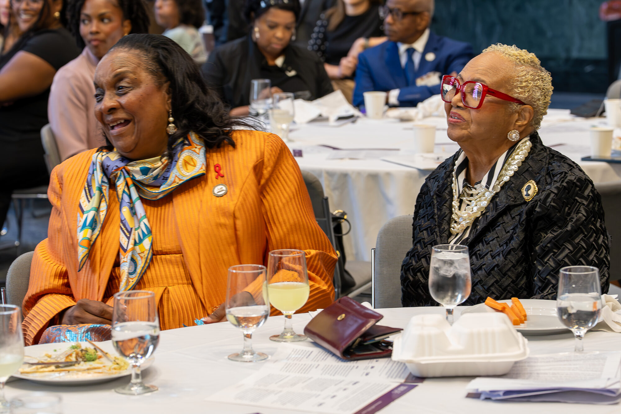 AACEO Chief Operating Officer Dr. Dee Bailey and Debra Fraser-Howze listen to Rep. Tlaib